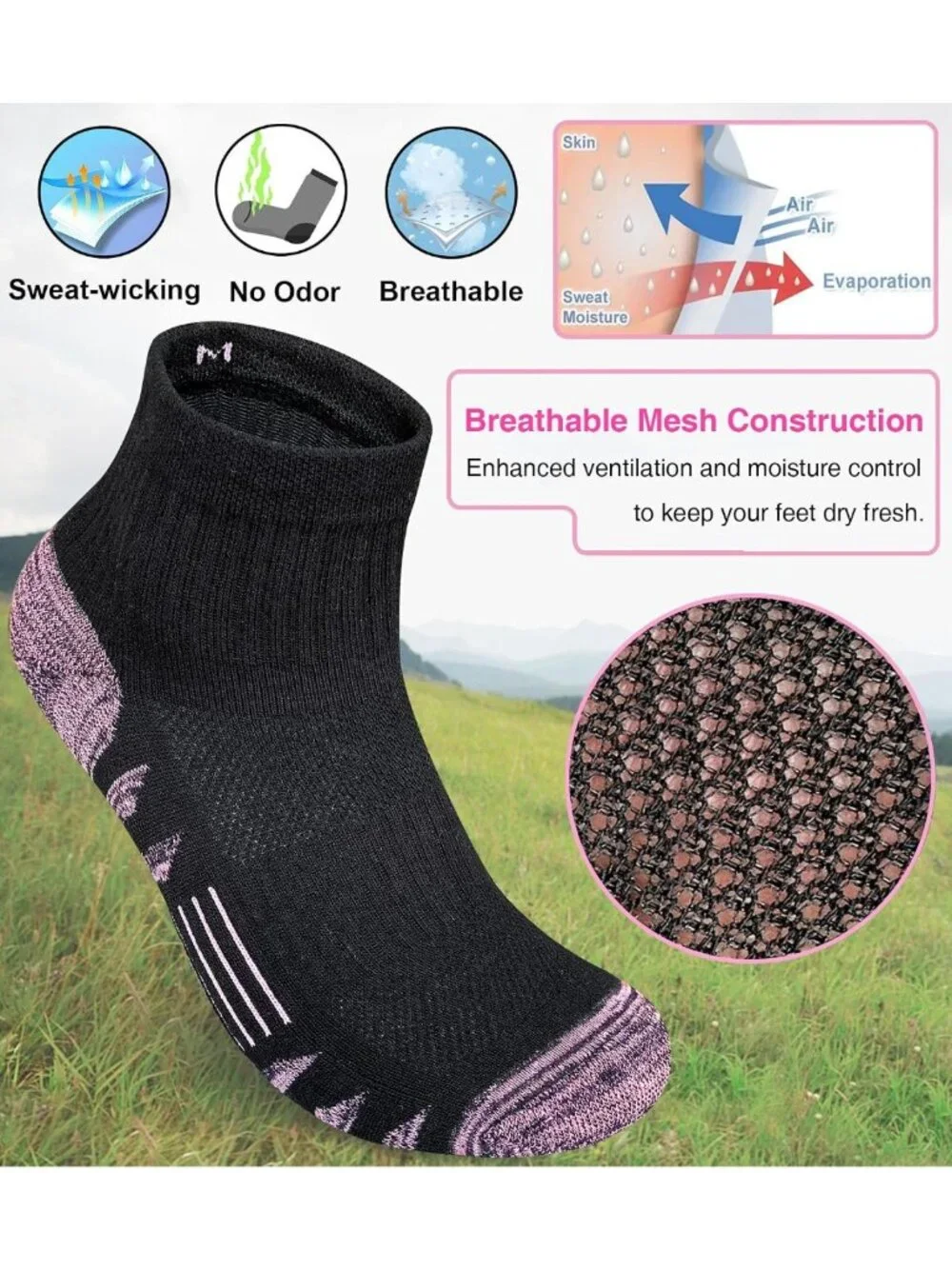Thick Cushioned Ankle Athletic Socks for Women | 5 Pairs, Anti-Blister